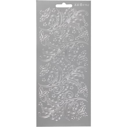 Stickers, järnek, ark 10x23 cm, silver, 1 ark