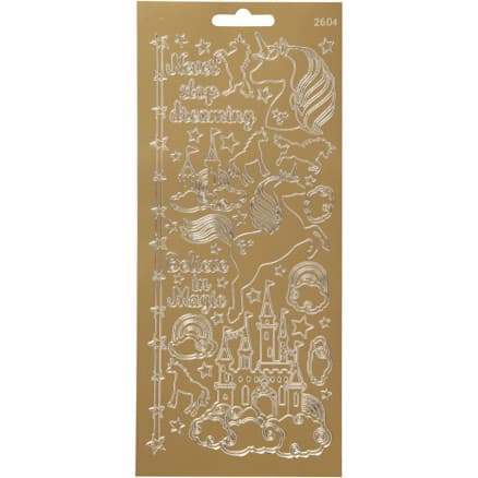 Stickers, enhörning, ark 10x23 cm, guld, 1 ark