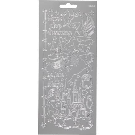 Stickers, enhörning, ark 10x23 cm, silver, 1 ark