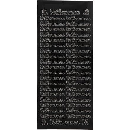 Stickers, velkommen, ark 10x23 cm, svart, 1 ark