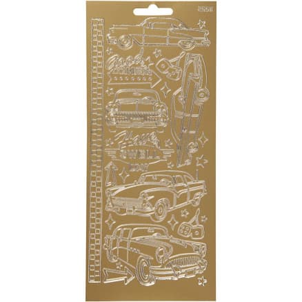 Stickers, bilar, ark 10x23 cm, guld, 1 ark