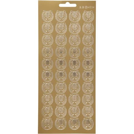 Stickers, lyra, ark 10x23 cm, guld, 1 ark
