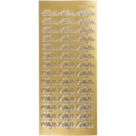 Klistermärken, gratulationer, ark 10x23 cm, guld, 1 ark