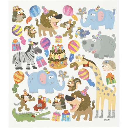 Stickers, dyrenes fødselsdag, ark 15x16,5 cm, 1 ark