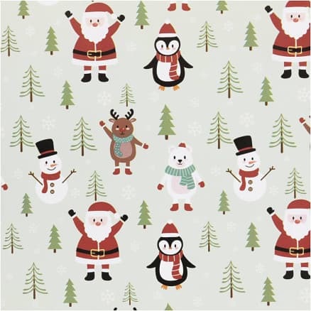 Presentpapper, Jultomte, snögubbe, renar, isbjörn och pingvin, B: 50 cm, 80 g, isblå, 100 m/ 1 rl.