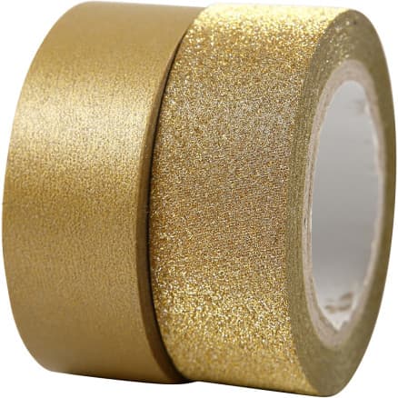 Washitejp, B: 15 mm, guld, 2 rl./ 1 förp.