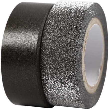 Washitejp, B: 15 mm, svart, 2 rl./ 1 förp.