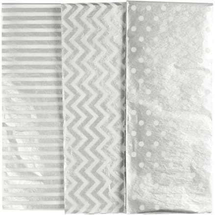 Silkespapper, ark 50x70 cm, 17 g, silver, 6 ark/ 1 förp.