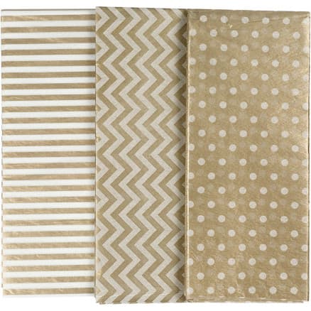 Silkespapper, ark 50x70 cm, 17 g, guld, 6 ark/ 1 förp.