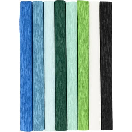 Crepepapper, ark 25x60 cm, Stretch/crepe: 180%, 105 g, blå/grön harmoni, 8 ark/1 frp.