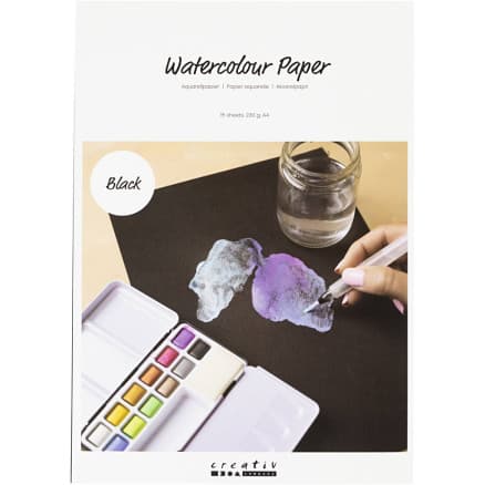 Akvarellpapper, A4, ark 210x297 mm, 230 g, svart, 15 ark/ 1 förp.
