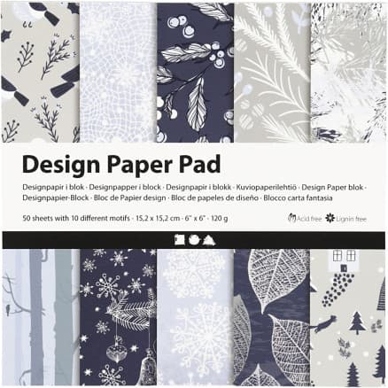Designpapper, ark 15,2x15,2 cm, jul, 120 g, blå, grå, 50 ark/ 1 förp.
