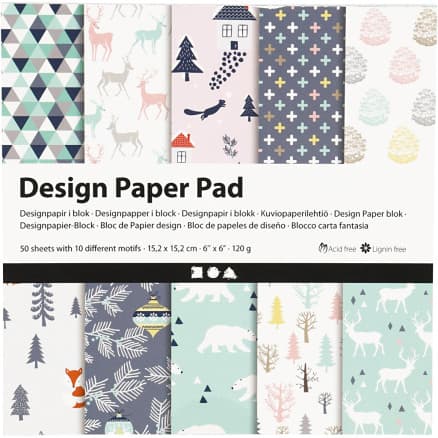Designpapper, ark 15,2x15,2 cm, 120 g, ljusgrön, rosa, vit, 50 ark/ 1 förp.