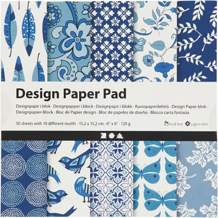 Designpapper, ark 15,2x15,2 cm, 120 g, blå, 50 ark/ 1 förp.