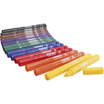 PRIMO Textiltuschpennor, mixade färger, 12x8 st./ 1 förp.