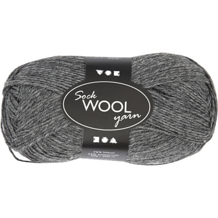 Strømpegarn, L: 200 M, mørk grå, 50g/ 1 ngl.