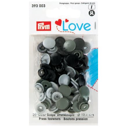 Prym Color Snaps Tryckknappar Plast Runda 12,4mm Ass. Grå - 30 st.