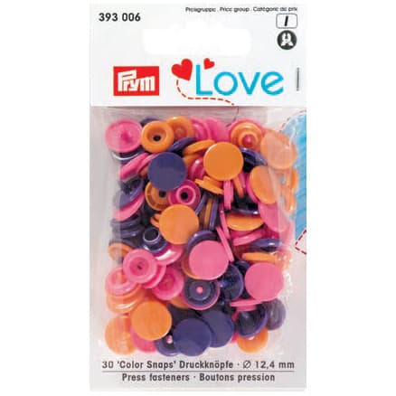 Prym Color Snaps Tryckknappar Plast Rund 12,4 mm ass. Orange/Rosa/Lila - 30 st