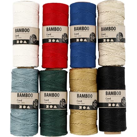 Bambusnöre, tjocklek 1 mm, mixade färger, 8x65 m/ 1 set