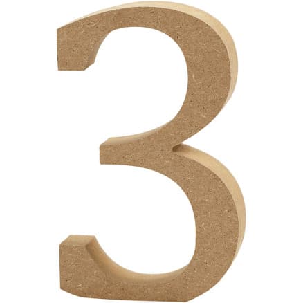 Siffror, 3, H: 13 cm, tjocklek 2 cm, 1 st.