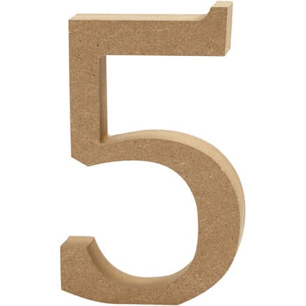 Siffror, 5, H: 13 cm, tjocklek 2 cm, 1 st.