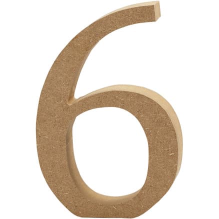 Siffror, 6, H: 13 cm, tjocklek 2 cm, 1 st.