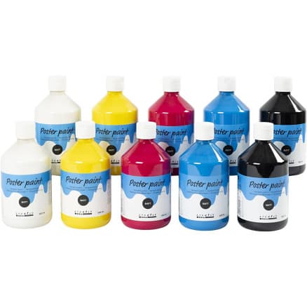 Temperafärg Matt, primärfärger, 10x500 ml/ 1 förp.