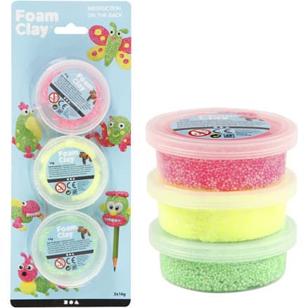 Foam ClayÂ® , ljusgrön, neonrosa, neongul, 3x14 g/ 1 förp.