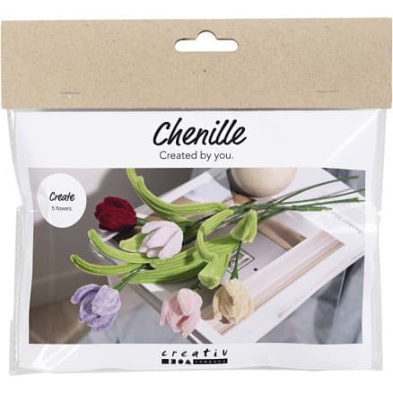 Mini DIY Kit Chenilleblommor, Tulpaner, Ass. färger, 1 frp.