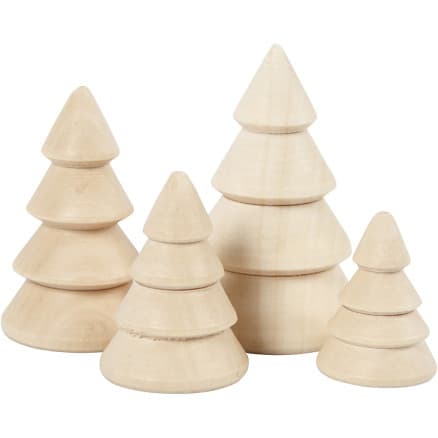 Julgranar, H: 3,3+4,3+5,3+6,3 cm, Dia. 2,3+3+3,2+4 cm, 4 st./ 1 förp.