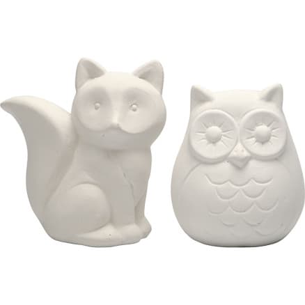 Sparbössa, uggla och räv, H: 9 cm, vit, 2 st./ 1 förp.