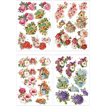 3D Motiv, blommor och fåglar, ark 21x30 cm, 4 ark/ 1 förp.