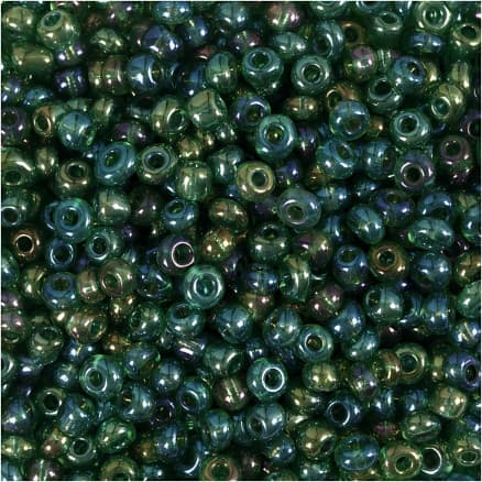 Rocaillepärlor, Dia. 3 mm, stl. 8/0, Hålstl. 0,6-1,0 mm, grönolja, 25 g/ 1 förp.