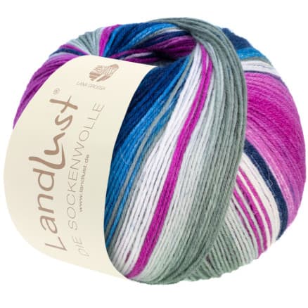 Lana Grossa Landlust Sockenwolle Garn 118 Ljusgr�/Ecru/Fuchsia/Bl�/Rosa/Lila