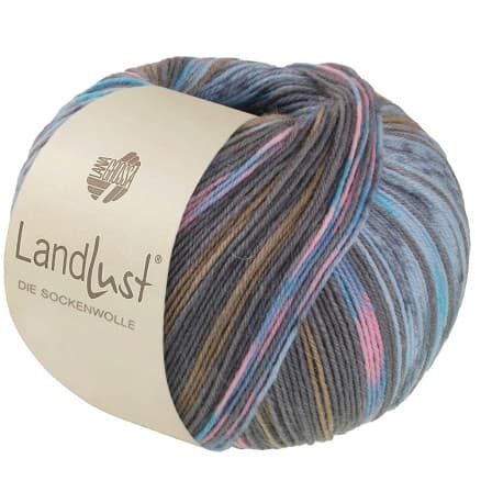 Lana Grossa Landlust Sock Wool Garn 616 Turkos/Grey/Blue/Blue/Pink/Khaki/Beige