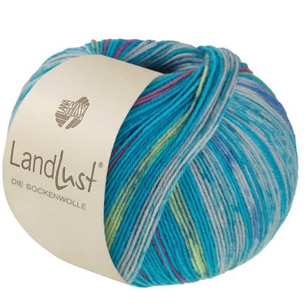 Lana Grossa Landlust Sockenwolle Garn 612 Turkos/Ljusgrå/Blå/Ljusblå/Grön/Pink