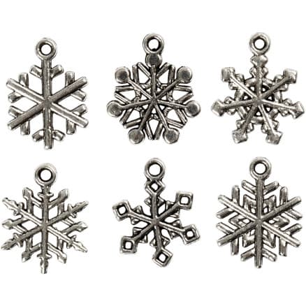 Berlocker, snöflingor, H: 20 mm, Hålstl. 1,5 mm, antiksilver, 18 mix./ 1 förp.