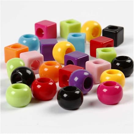 Plastpärlor, stl. 11 mm, Hålstl. 7 mm, ca. 60 st., mixade färger, 75 g, 150 ml/ 1 förp.