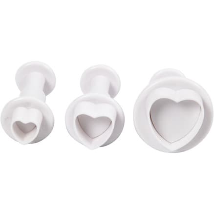 Utsticksform med prägel, hjärta, Dia. 2+2,3+3 cm, vit, 3 st./ 1 förp.