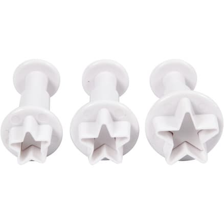 Utsticksform med prägel, stjärna, Dia. 2,1+2,3+2,6 cm, vit, 3 st./ 1 förp.