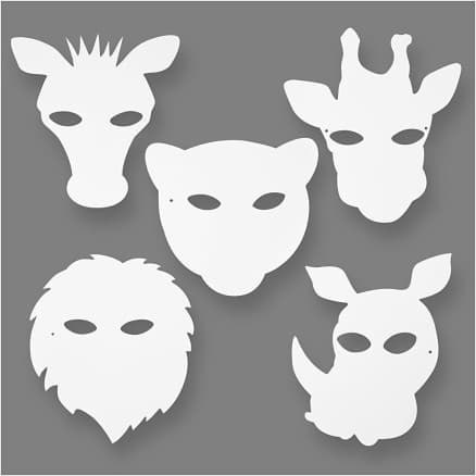 Djungelmasker, H: 22,5-25 cm, B: 20,5-22,5 cm, 230 g, vit, 16 st./ 1 förp.