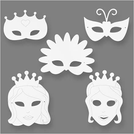 Äventyrmasker, H: 13,5-25 cm, B: 17-25 cm, 230 g, vit, 16 st./ 1 förp.