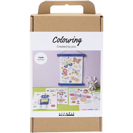 DIY Kit F�rgl�ggning, Fj�ril och robot, glada f�rger, 1 f�rp.