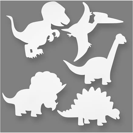 Dinosaurier, H: 15-22 cm, B: 24-25 cm, 230 g, vit, 16 st./ 1 förp.