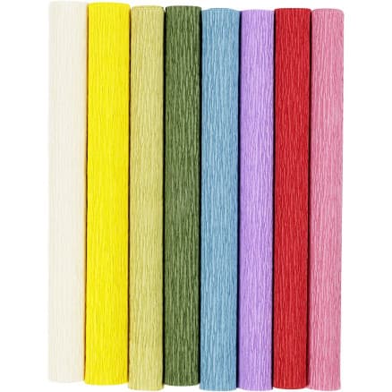 Crepepapper, ark 25x60 cm, Stretch/crepe: 180%, 105 g, standardfärger, 8 ark/1 frp.