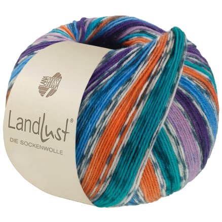 Lana Grossa Landlust Sockenwolle Garn 821 Nattblå/Azur/Orange/Ocean Green/Lila/Dark Violet/Raw White/Petrol