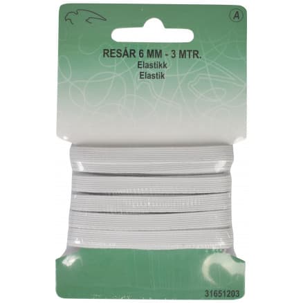 Resår/Resårband Vit 6mm 3m