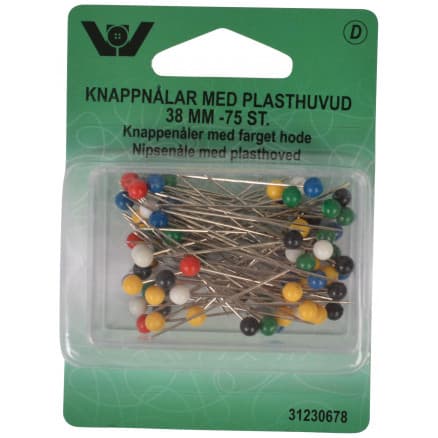 Stift med plasthuvud Ass. f�rger 38mm - 75 st.