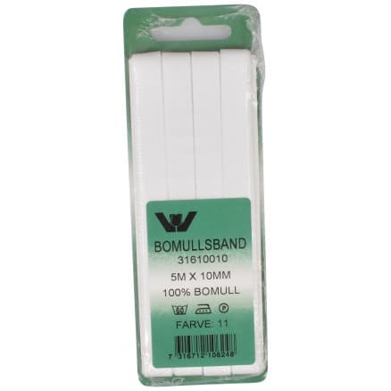 Bomullsband Vit 10mm 5m