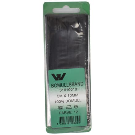 Bomullsband Svart 10mm 5m